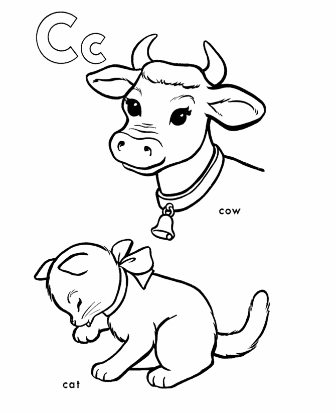 ABC Pre-K Coloring Activity Sheet | Letter C is for cow / cat