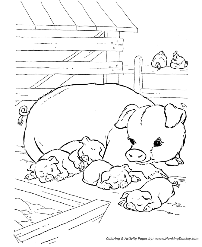 Farm animal coloring page | Pigs napping