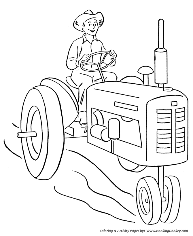 Farm vehicles coloring page | happy farmer driving a tractor