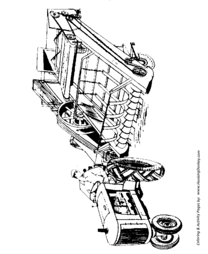 Farm equipment coloring page | hay bailer in the field