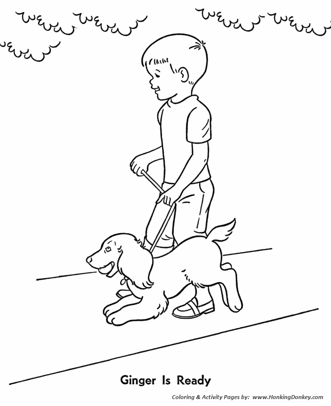 Dog on leash - Pet Dog Coloring page