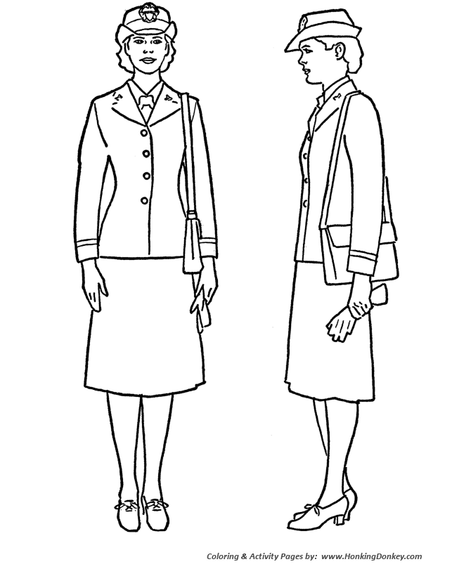 Armed Forces Day Coloring page | Navy female dress uniform