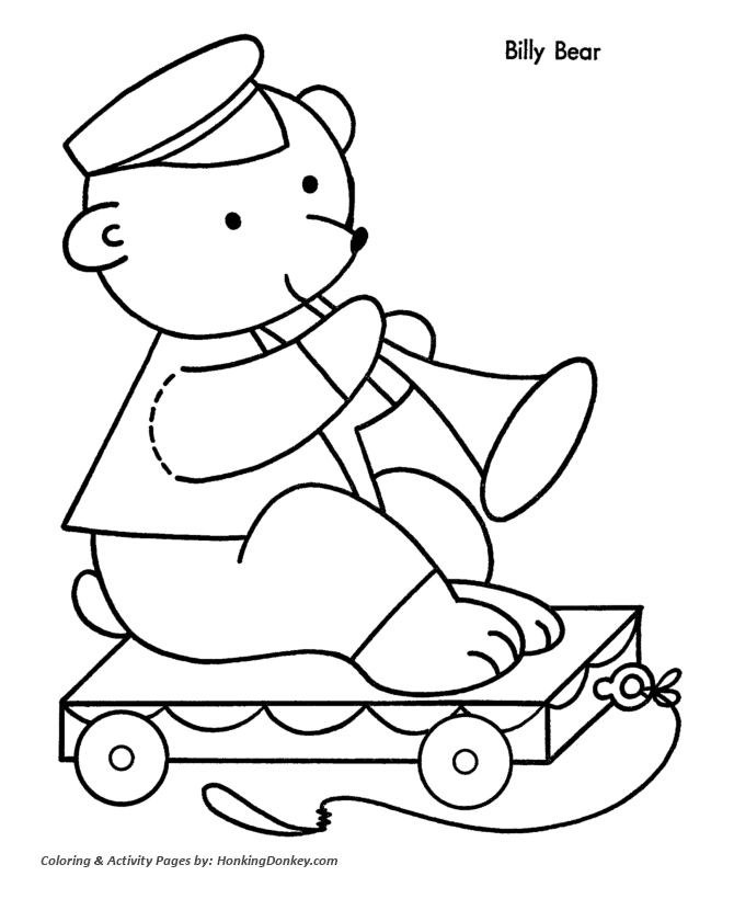 Christmas Toys Coloring Sheet - Bear Pull-Toy