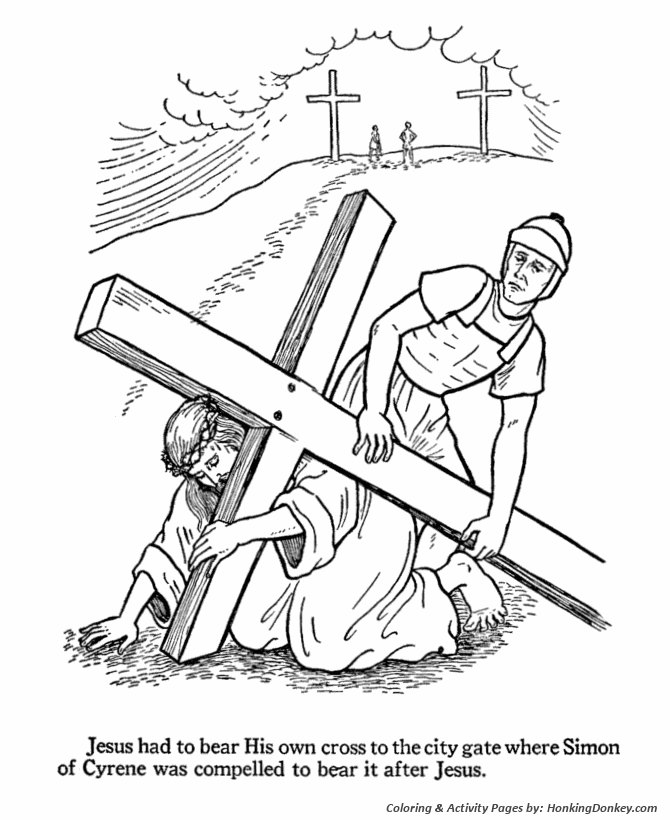 Easter Bible Coloring Pages - Jesus carries the cross 