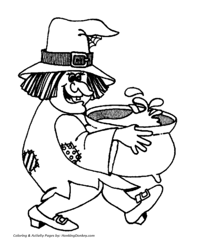 Halloween Witch Coloring Pages - Old Lady Witch and Cauldron
