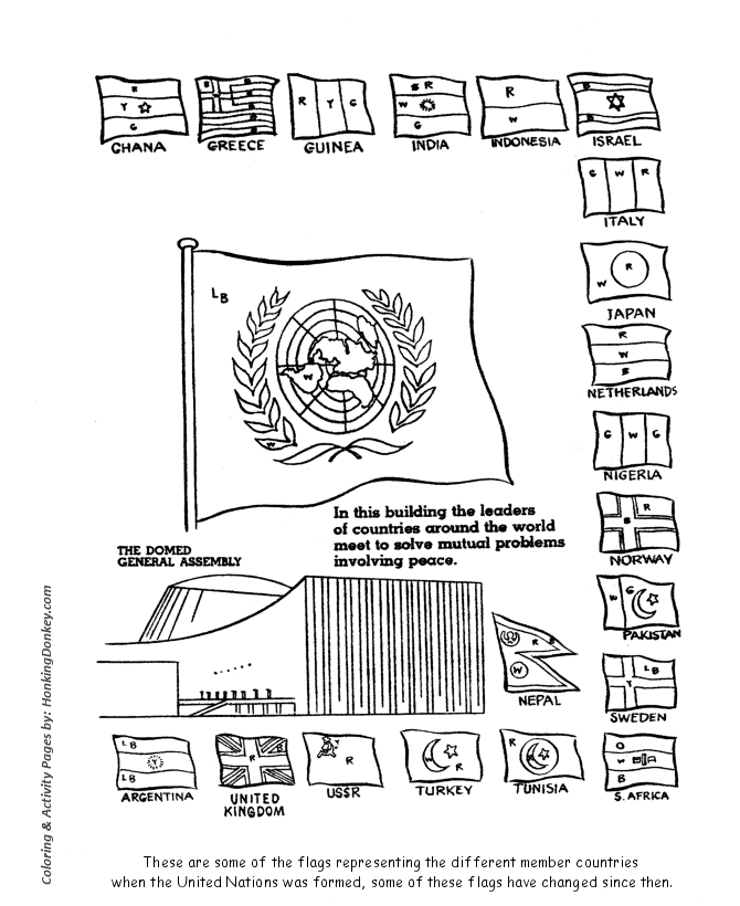 United Nations Day Coloring Pages - UN Flags