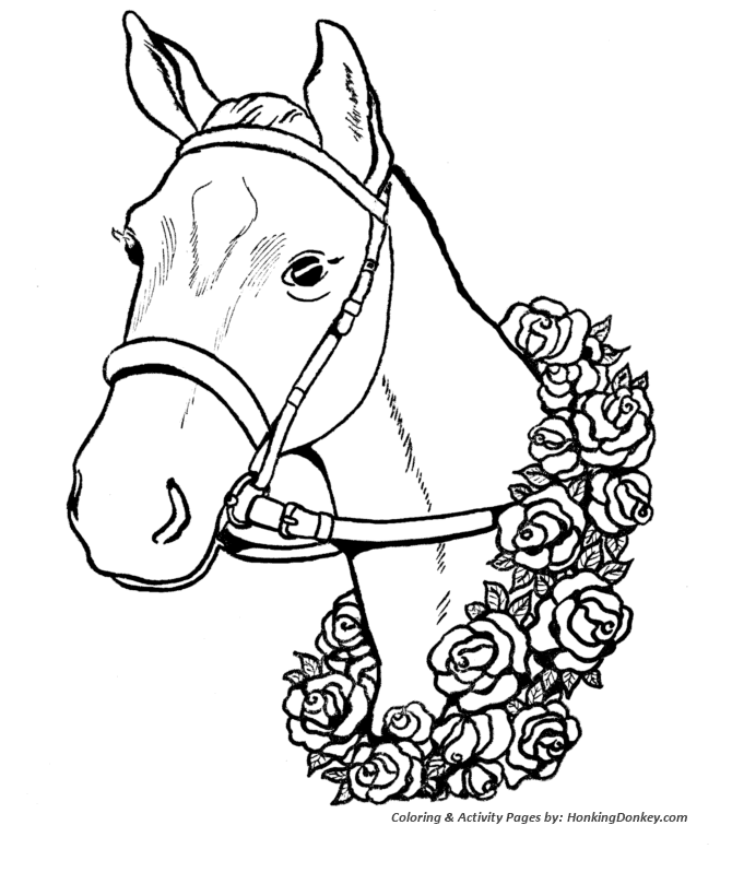 Valentine's Flowers Coloring Pages - Race Horse with Flowers