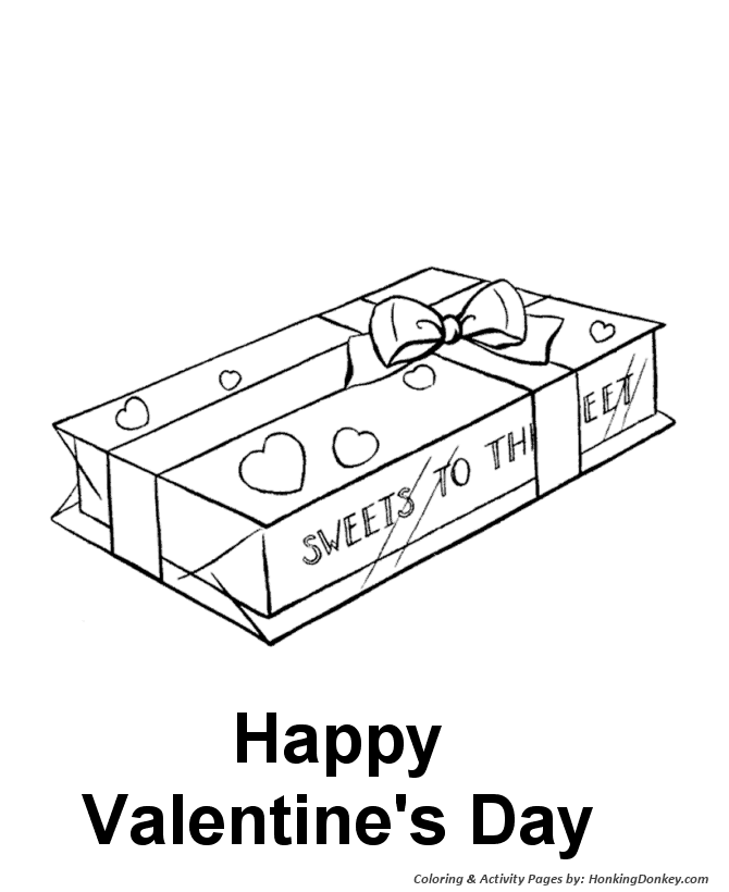 Valentine's Day Kids Coloring Pages - Box of Valentine Chocolate Coloring Page