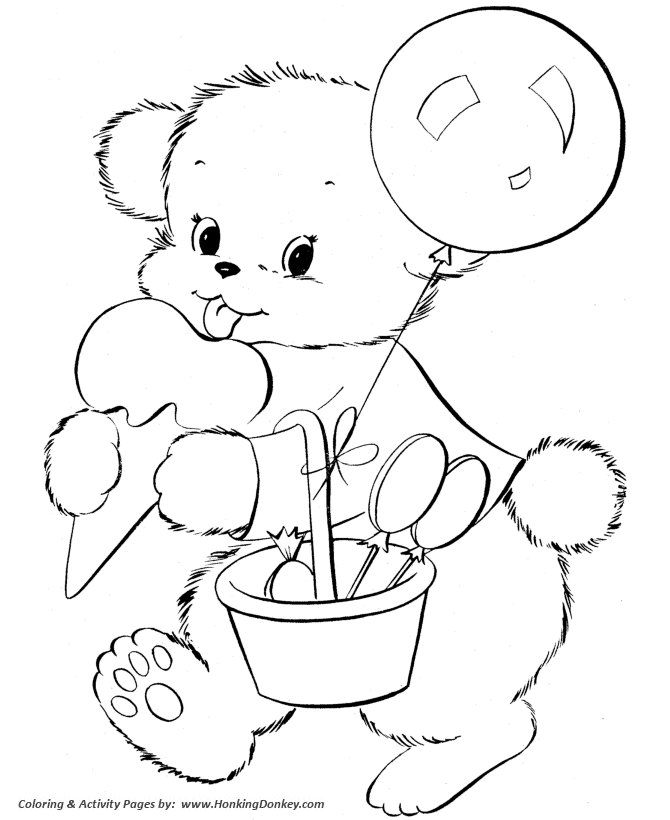 happy birthday teddy bear coloring page
